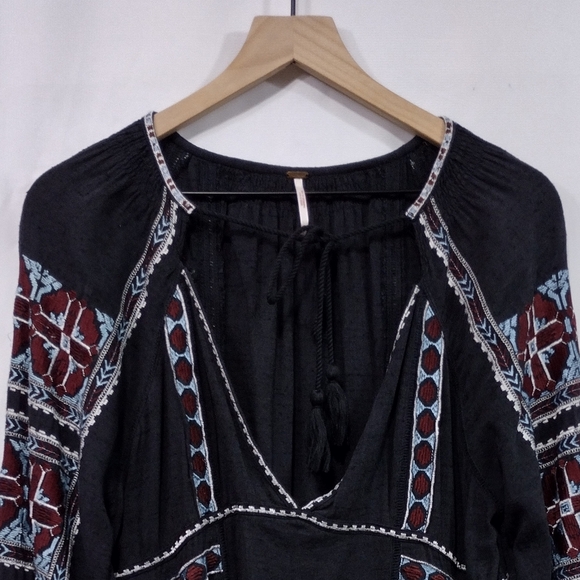 Free People All My Life Mini Dress Womens L Black Boho Retro 90s Y2K Cottagecore - Picture 4 of 12